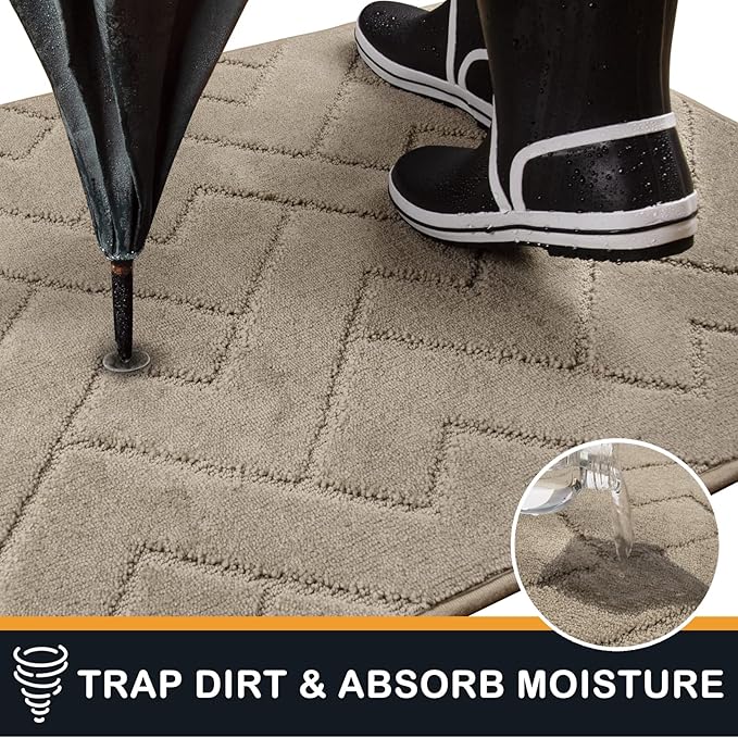 PURRUGS Dirt Trapping Door Mat 24" x 35.5", Non-Slip Machine Washable Entry Rug, Shoe Scraper, Dog Doormat, Super Absorbent Welcome Mat for Front & Back Door, Muddy Wet Shoes & Paws, Taupe