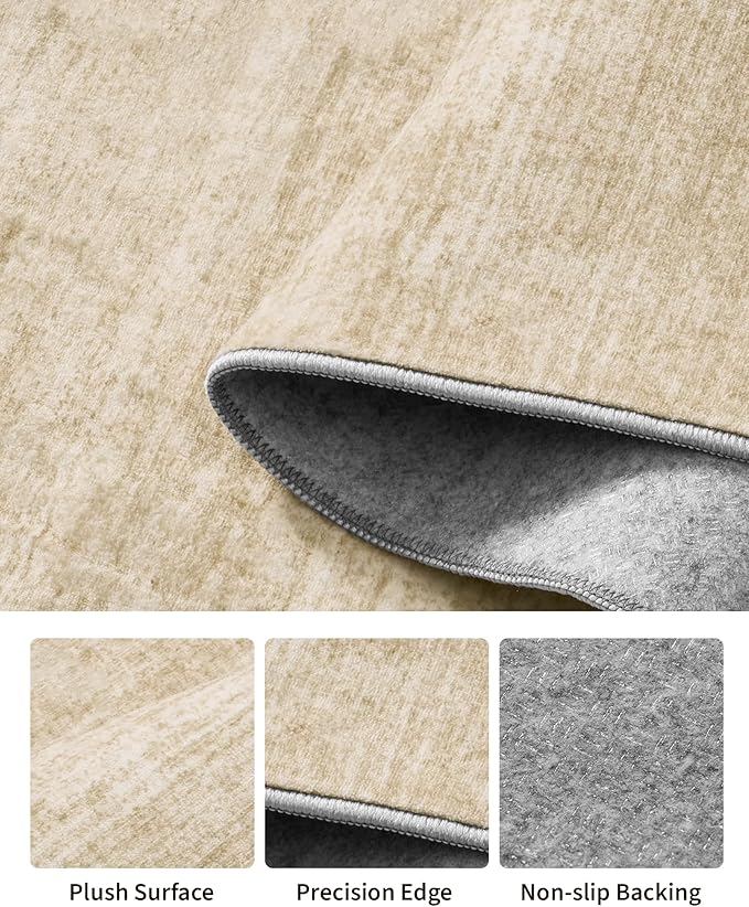 Art&Tuft Washable Rugs 8x10, Area Rugs for Living Room - Non Slip and Stain Resistant Soft Thin Low Pile 8x10 Rug for Bedroom, Dining Room, Kitchen, Office, Brown