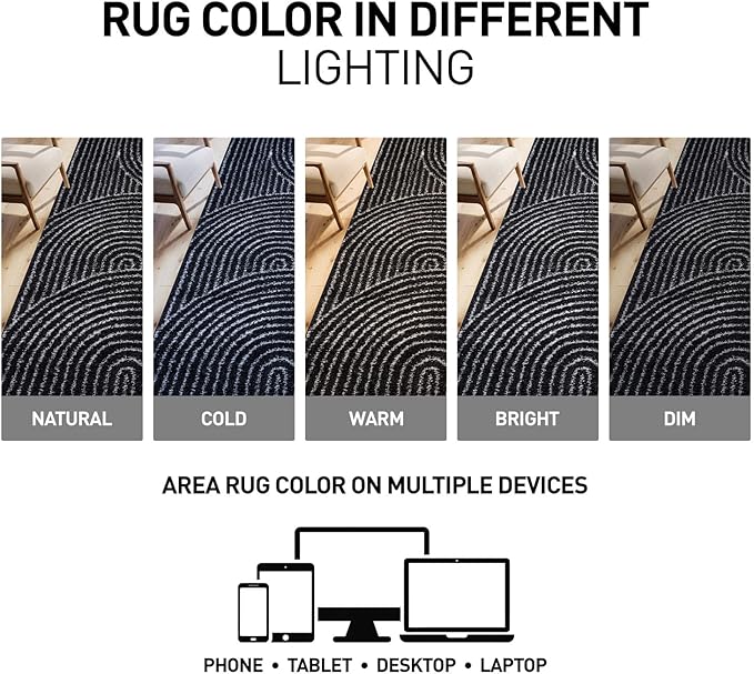 Rugshop Circles Arch Shag Area Rug Anthracite Dark Gray 7' 10" x 10' Perfect for Large Living Rooms, Dining Areas, or Master Bedrooms