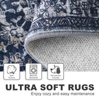KILOCOCO Area Rug 6x9 Living Room Rug Washable Printed Vintage Floral Non Slip Soft Rubber Backed Indoor Bedroom Rugs for Laundry Room Kitchen Playroom Moroccan Area Rugs, Navy/Charcoal