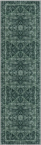 KOZYFLY Runners for Hallways 2x8 Ft Washable Kitchen Runner Rug Boho Entry Rug for Hallways Indoor Printed Faux Wool Long Floor Carpet for Entryway Bedroom Kitchen Hallway, Dark Green