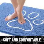 Smiry Dog Door Mat for Muddy Paws, Absorbent Dirt Trapper Non Slip Quick Dry Washable Chenille Mat for Mud Dogs, Entry Rug for Indoor and Outdoor (40x32 Inches, Cornflower Blue and White)