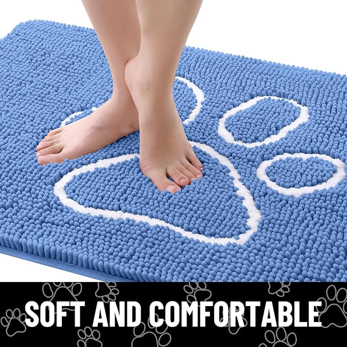 Smiry Dog Door Mat for Muddy Paws, Absorbent Dirt Trapper Non Slip Quick Dry Washable Chenille Mat for Mud Dogs, Entry Rug for Indoor and Outdoor (36x24 Inches, Cornflower Blue)