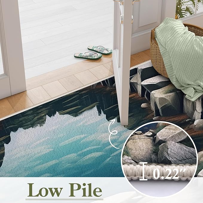 Visual Illusion Canyon Living Room Rug, 4x6ft, 3D Visual Effect Stream Indoor Throw Mat, Stone Crack Ultra Soft Home Decor Carpet, Thin Low Pile Machine Washable Rugs for Entrance