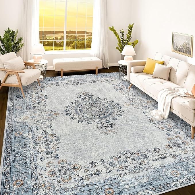 Istana 8x10 Area Rug - Blue 8x10 Rugs for Living Room - Foldable Rugs for Bedroom - Stain Resistant Washable Rug - Eco-Friendly Area Rugs - Easy to Clean Living Room Rug