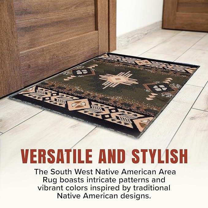 YHSF South West Native American Area Rug C318 - Easy Clean, Thick, Soft, Durable Native Tribal American Indian Inspired Rug for Bedroom/Living Room and More - Sage Green, 8 Feet x 10 Feet