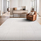 Beverly Rug Modern Geometric Area Rug 5x7 Low-High Pile Durable Soft Abstract Semi-Circles Indoor Rugs for Living Dining Room Office Stain Resistant Non Shedding Indoor Carpet Beige White 5 x 7