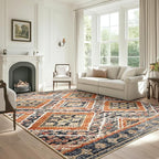 Area Rug 4x6 Rug Machine Washable Non-Slip Low Pile Print Pattern Western Rug for Living Room Bedroom Entryway Tribal Series -Orange/Brown