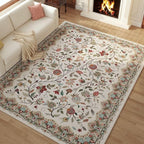 Rugcomf Vintage Paisley Rugs for Living Room 8'x10' - Machine Washable Area Rug, Non-Slip Low Pile Large Floral Carpet for Bedroom, Dining Room, Farmhouse, Office, Kids Playroom - Beige