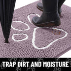 Smiry Dog Door Mat for Muddy Paws, Absorbent Dirt Trapper Non Slip Quick Dry Washable Chenille Mat for Mud Dogs, Entry Rug for Indoor and Outdoor (40x32 Inches, Deep Plum and White)
