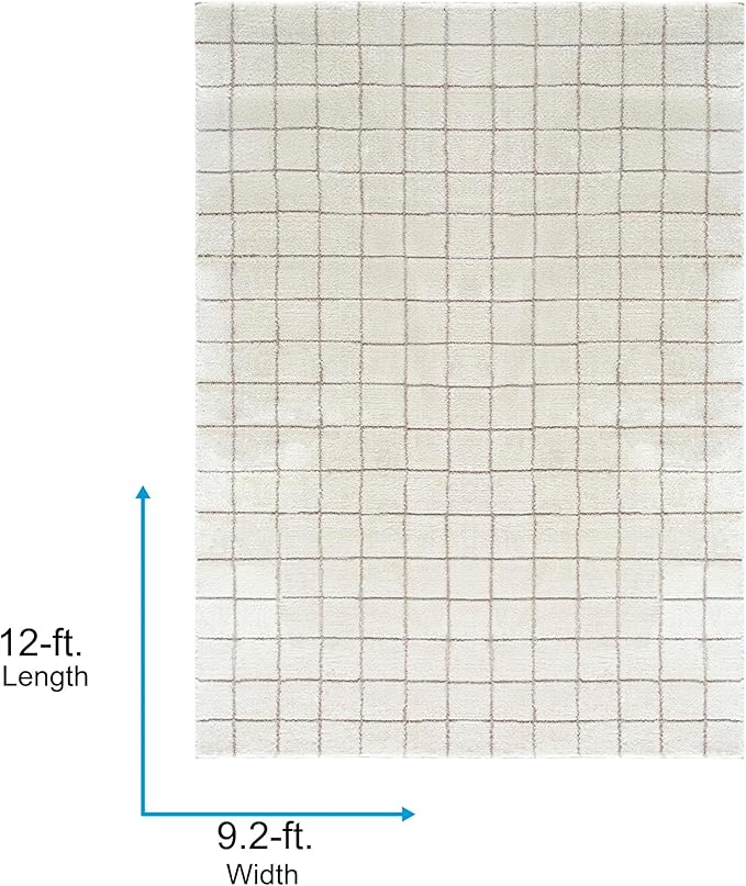 Livabliss x Our PNW Home Cascade Minimalist Grid Area Rug, 9'2" x 12', Grid Ivory/Taupe