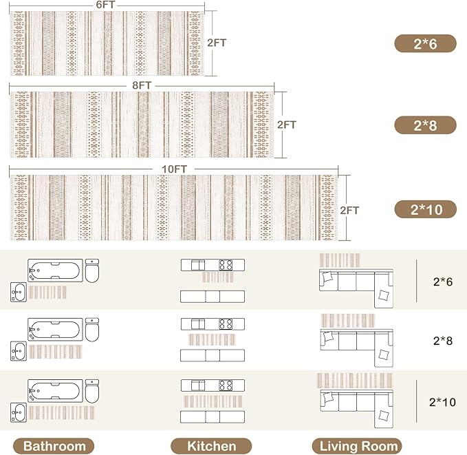 BESTSWEETIE 2x10 Area Rugs for Living Room Washable Moroccan Farmhouse Neutral Geometric Low Pile Non-Slip Soft Print Pattern Rug for Bedroom Kitchen Dining Room Entryway Cream/Brown/Pink