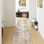 3x8 Washable Runner Rug Brown Grey Abstract Hallway Kitchen Throw Rug Neutral Modern Non Slip Soft Low Pile Carpet for Bathroom Laundry Bedroom Living Room