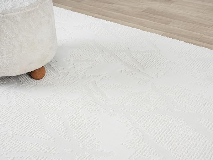 Adel Modern Area Rug for Living Room, 5x7 Rustic Distressed Abstract Cream Neutral Rug, Medium Pile Stain Resistant Carpet for Bedroom, Dining Room or Kitchen (5' x 7', Cream)