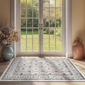 jinchan Floral 3x5 Area Rugs for Entryway - Beige Vintage Distressed Design Doormat Non-Slip Ultra-Thin Low Pile Boho Rug for Kitchen Living Room Bedroom Farmhouse (3‘x5', Beige)