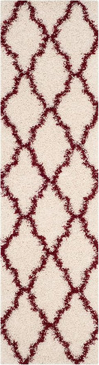 SAFAVIEH Dallas Shag Collection Runner Rug - 2'3" x 14', Ivory & Red, Trellis Design, Non-Shedding & Easy Care, 1.5-inch Thick Ideal for High Traffic Areas in Living Room, Bedroom (SGD257R)