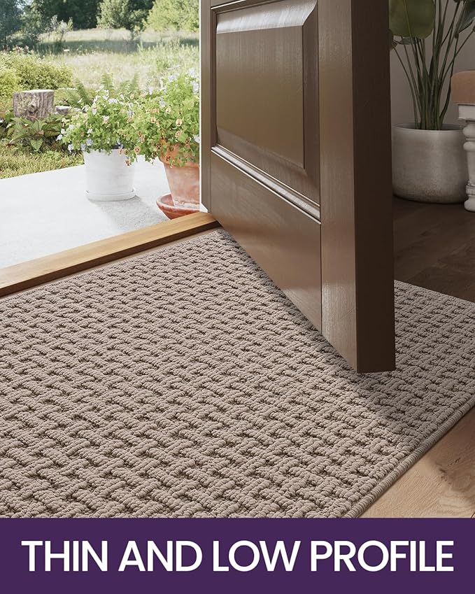 DEXI Front Entryway Door Mat Non Slip 36x60, Washable Entry Way Mats Inside Entrance Low Profile, Welcome Doormat Dirt Trapper for House Floor Home Porter Hall Backdoor Area, Light Taupe