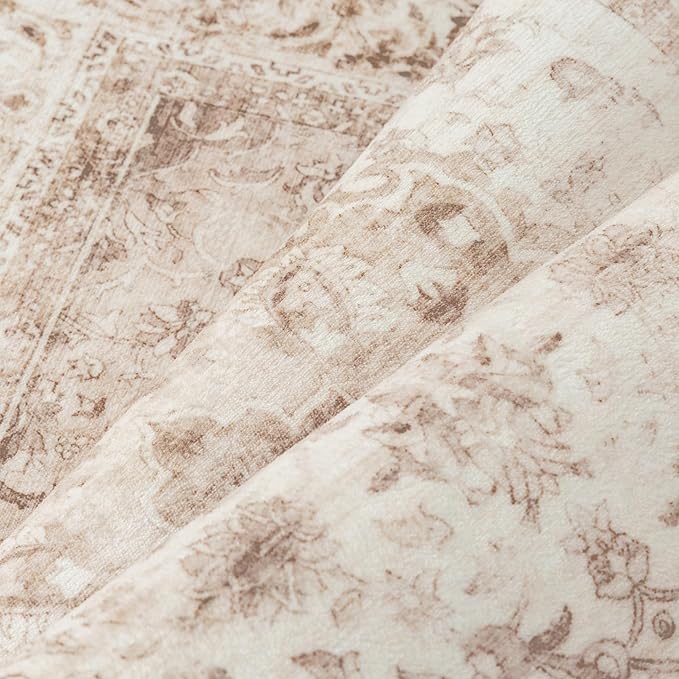 3x4 Beige Washable Vintage Area Rug for Living Room Bedroom Soft Tranditional Non Slip Large Throw Rug Lightweight Floral Low Pile Distressed Carpet Entryway Doormat Hallway Bedroom