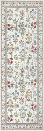 Boho Floral Machine Washable Runner Rug 2x6, Ivory Kitchen Runner Rug Non-Slip, Super Thin Hallway Rug Runner Printed Faux Wool Soft Carpet for Entryway Bedroom Laundry Room Indoor