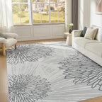 WITSHOCK 12x14 Washable Rug for Living Room,Modern Floral Distress Print Pattern Area Rugs,Stain Resistant with Non Slip Backing Carpet for Dining Room,Bedroom & Home Decor,Grey White