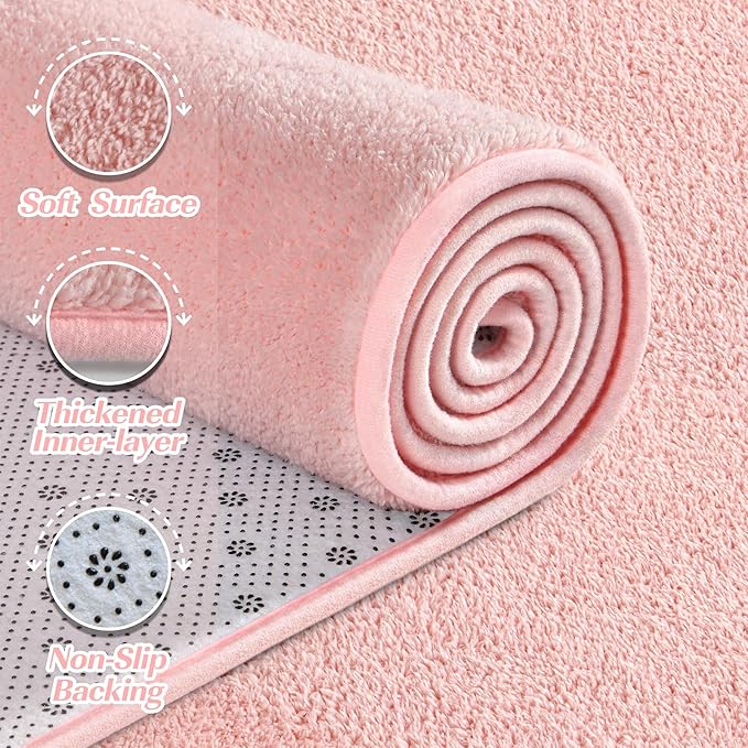 Large Area Rugs for Living Room Bedroom, 4x6 Feet Pink Rug, Minimalist Modern Shag Rug, Soft Thick Comfy Memory Foam Indoor Carpet, Non-Slip Washable Rug for Boys Girls Dorm Nursery Room Home Decor