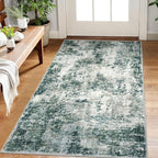 Modern Abstract Small Area Rug Indoor, Grey Green 3x5 Washable Rug Non-Slip Soft Entryway Rug Kitchen Mats Thin Print Faux Wool Floor Carpet Colorful Throw Rugs for Entrance Bedroom