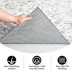 4x6 Washable Rug – Boho Non-Slip Indoor Area Rug for Living Room, Bedroom, Dining Room, Entryway – Ivory and Mist Grey with Subtle Blue Accents