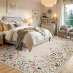 Wonnitar Washable 6x9 Area Rugs, Large Living Room Rug, Non-Slip Soft Floral Rugs for Bedroom, Botanical Area Rug Carpet for Dining Room Guest Room (Beige,6'x9')