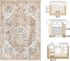jinchan Kelda Living Room Area Rug 10x12 Washable Rug Vintage Indoor Large Floor Cover Distressed Lightweight Non-Slip Low Pile Thin Mat Stain Resistant Carpet for Bedroom Dining Room Office Brick Red