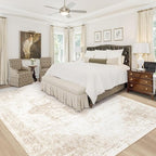 Area Rug 10x14 Washable Rug, Vintage Boho Medallion Rugs Non-Slip Soft Low Pile Large Distressed Rug Indoor Retro Carpet for Living Room Bedroom Dining Room Home Office (Beige, 10'x14')