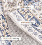 zesthome 9ft Round Rugs for Living Room, Non-Slip Washable Round Area Rugs, Ultra-Thin Large Circle Rugs, Soft Low Pile Rug for Bedroom, Kitchen - Vintage Stain Resistant Round Rug (Blue/Beige,9'x9')