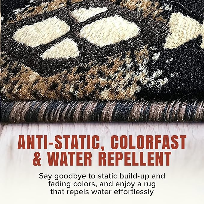 YHSF South West Native American Area Rug C318 - Easy Clean, Thick, Soft, Durable Native Tribal American Indian Inspired Rug for Bedroom/Living Room and more - Black, 5 Feet 11 Inches x 8 Feet 6 Inches