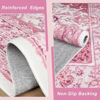Bright Pink Area Rug for Girls Bedroom, 3x5 Soft Washable Rugs with Non-Slip Backing for Living Room, Cute Vintage Carpet for Kitchen Laundry Kids Room Decor