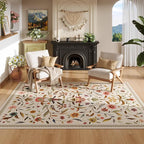 Vintage Medallion Floral Area Rugs 8x10 Clearance, Machine Washable Non-Slip, Low Pile Soft Large Carpet for Living Room, Bedroom, Dining Room, Farmhouse, Kids Playroom, Office | Beige