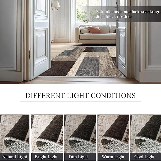 Modern Geometric Patchwork Indoor Area Rug for Living Room, Blue-Taupe 4'x 6' Large Rug Rockwood Collection Hardwood Floors Decor for Bedroom, Blue Throw Carpet for Office Entryway Dining Room