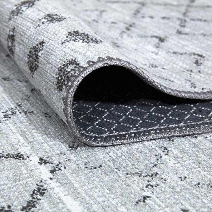 Bloom Rugs Washable Non-Slip 8' x 10' Rug - Ivory/Gray Traditional Moroccan Area Rug for Living Room, Bedroom, Dining Room, and Kitchen - Exact Size: 8' x 10'