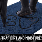 Smiry Dog Door Mat for Muddy Paws, Absorbent Dirt Trapper Non Slip Quick Dry Washable Chenille Mat for Mud Dogs, Entry Rug for Indoor and Outdoor (48x30 Inches, Dark Blue and Black)