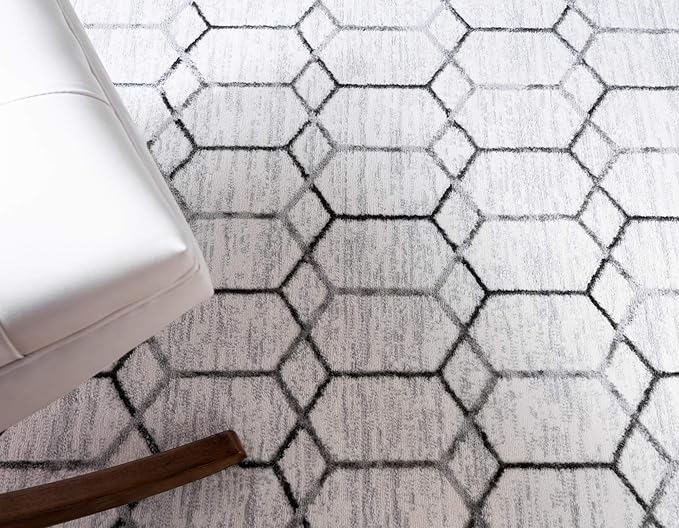 Rugs.com Lattice Trellis Collection Rug – 10' x 14' White Low-Pile Rug Perfect for Living Rooms, Large Dining Rooms, Open Floorplans