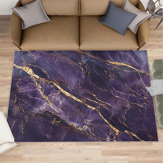 4x5 Abstract Marble Indoor Outdoor Rug - Purple-Marble Bedside Rug, Luxury Stone Pattern Washable Entry Way Rugs Kids Carpet for Inside House Playroom Living Room End Table Nursery