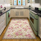 4x6 Machine Washable Area Rug for Living Room, Pink Vintage Boho Floral Rug Large Non-Slip Low Pile Soft Faux Wool Carpet, Kids and Pets Friendly for Bedroom Dining Room Farmhouse Home Decor Rug