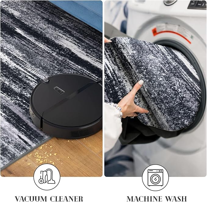 Modern Abstract Entryway Rug Indoor 2x3 Washable Rug Non-Slip Soft Small Area Rug Black Grey Kitchen Mats Thin Print Faux Wool Floor Carpet Throw Rugs for Entrance Bedroom