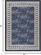Antep Rugs Alfombras Modern Bordered 3x5 Non-Skid (Non-Slip) Low Profile Pile Rubber Backing Indoor Area Rugs (Navy Blue, 3' x 5')