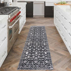 Vintage Floral 2x6 Runner Rug, Black and White Washable Kitchen Runner Rug Non-Slip Hallway Rug Runner Boho Thin Printed Faux Wool Super Soft Carpet for Entryway Bedroom Laundry Room Indoor