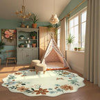 Lahome Floral Washable Round Area Rug, Soft Round Rugs 6ft Ultra-Thin Non-Slip, Boho Large Circle Carpet for Bedroom Living Room Kitchen Nursery, Beige