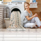 5x7 Grey Beige Area Rug for Living Room, Machine Washable Rugs with Non-Slip Backing for Bedroom, Vintage Medallion Carpet Dining Room Office Kids Room Decor