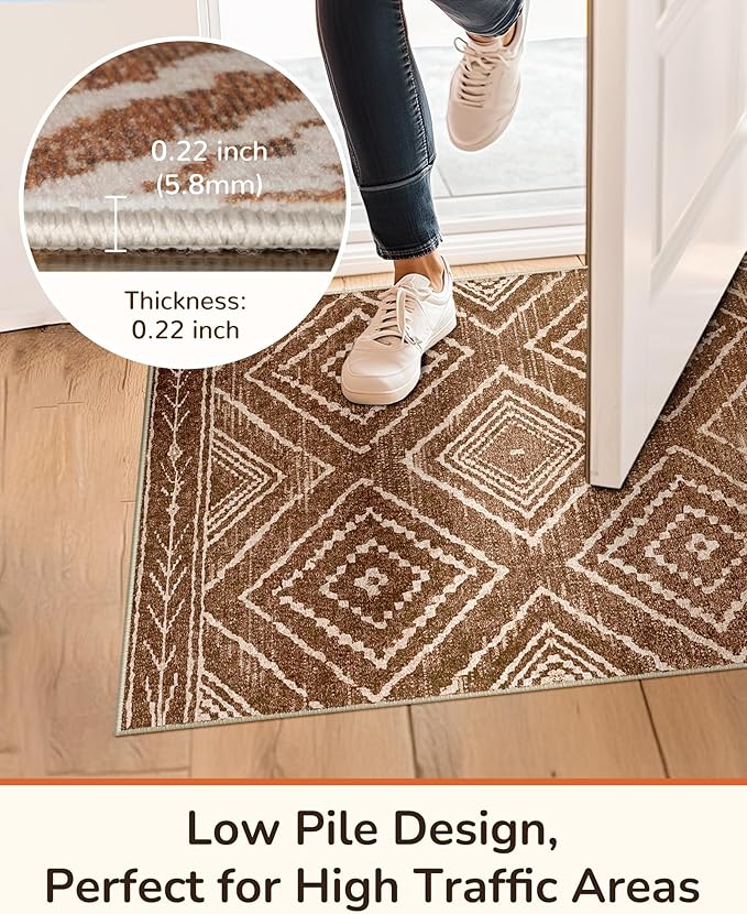 Area Rug 2x4 Rug Machine Washable Non-Slip Low Pile Print Pattern Western Rug for Living Room Bedroom Entryway Tribal Series-Yellowbrown/Cream