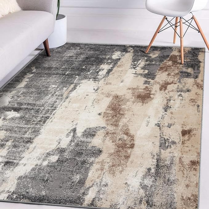 LUXE WEAVERS Euston Collection Gray-Gray 4x5 Modern Abstract Area Rug