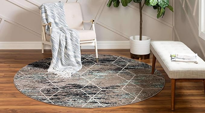 Unique Loom Trellis Frieze Collection Area Rug - Geometric (8' Round, Blue Multi/ Ivory)