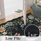 Lahome Floral Entryway Rug, 2X3 Washable Kitchen Rug Ultra-Thin, Non-Slip Soft Door Mat Indoor Entrance Stain Resistant Boho Small Low-Pile Throw Carpet for Bathroom Bedroom(2x3ft,Black/Grey)
