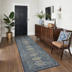 Bavni Washable Runner Rug 2’6”x10’, Non Slip Long Hallway Runner, Vintage Aesthetic Ultra Thin Low Pile Washable Carpet for Kitchen Bedroom, Blue